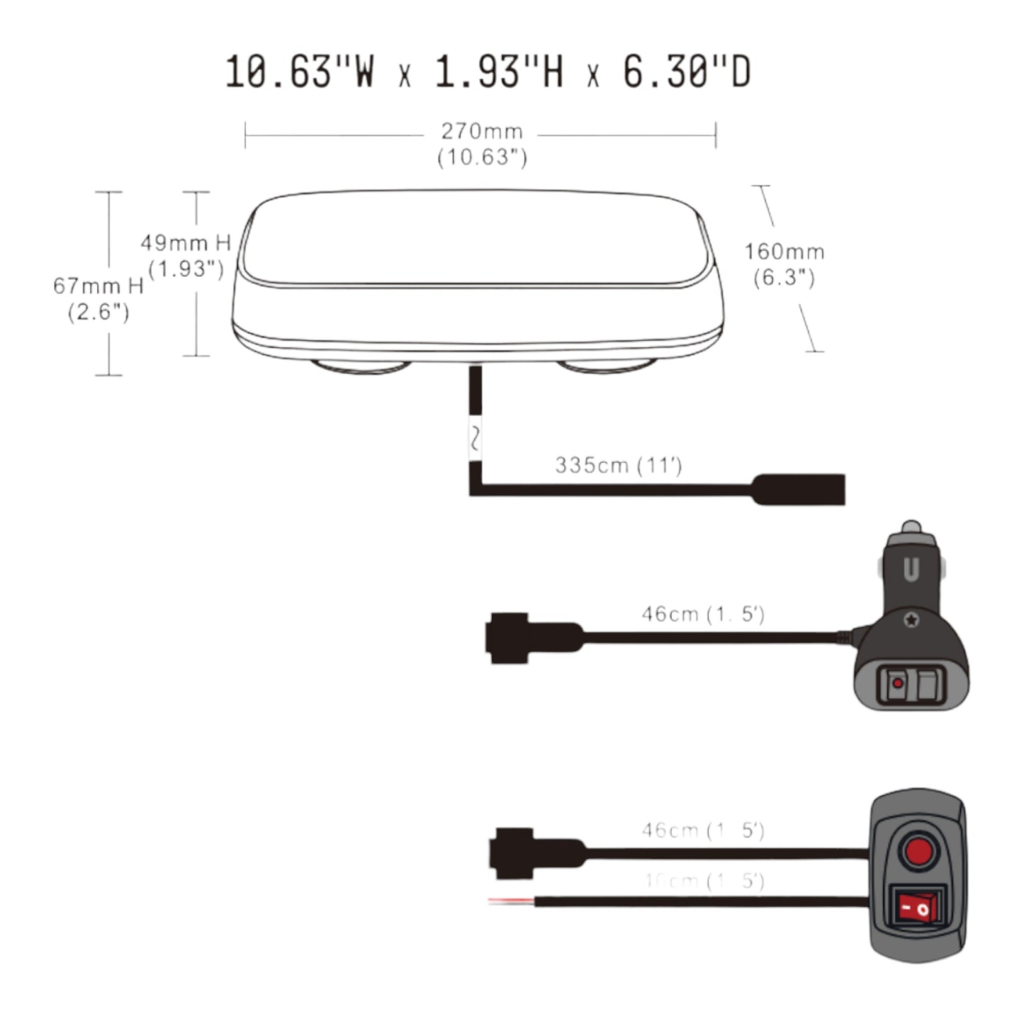 Work Bar Strobe 12 - Amber/White (All in One Package)